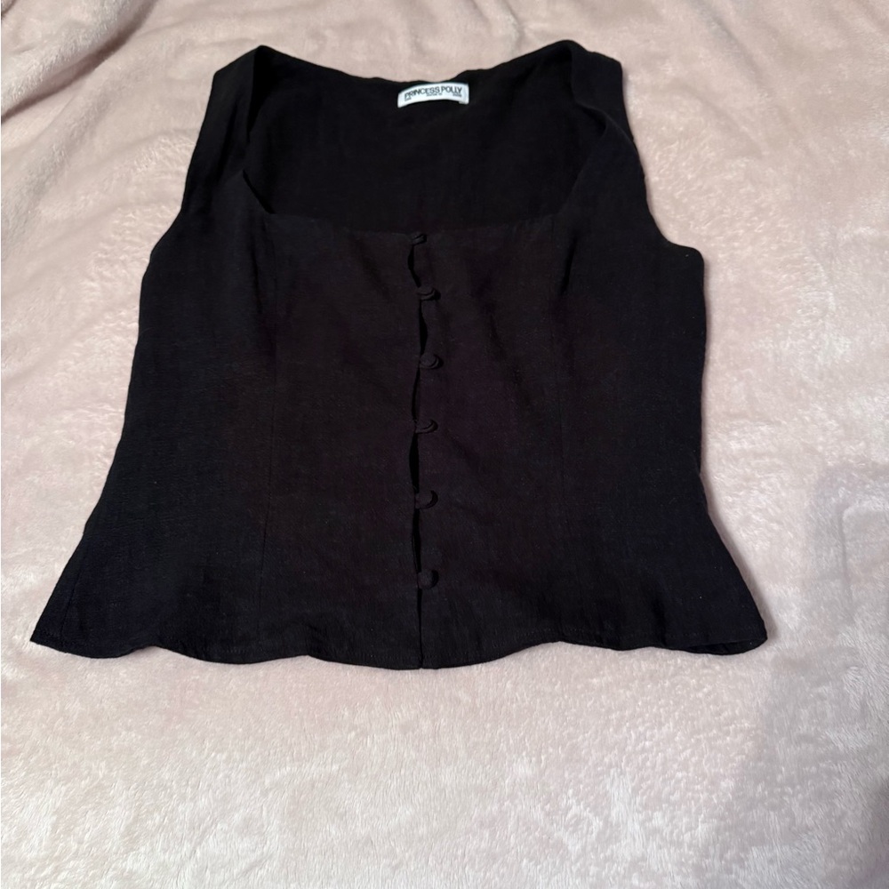Princess Polly Zenda Black Linen Top